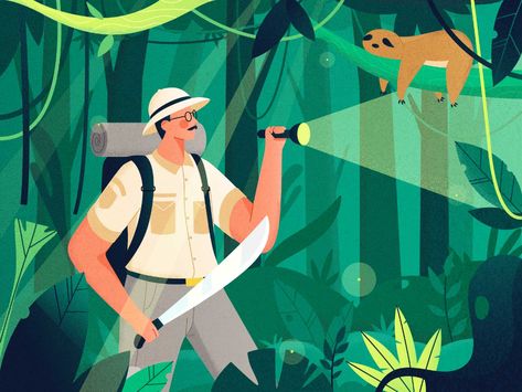 Jungle Adventure 🦁 by Pandi Atuk for Orely on Dribbble Jungle Drawing, Animation Classes, Jungle Illustration, Adventure Design, Jungle Adventure, Adobe Illustrator Tutorials, Kpop Drawings, Plant Illustration, Book Projects