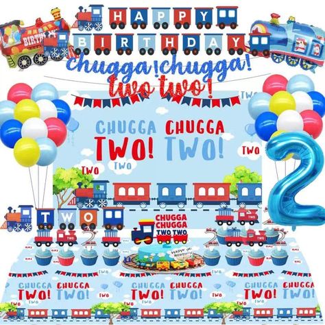 PRICES MAY VARY. Products include: 1pcs birthday banner, 1pcs high chair table, 1pcs glitter CHUGGACHUGGATWOTWO banner, 1pcs birthday backdrop, 1pcs blue 32" digital 2, 25pcs 12" latex balloons, 2pcs aluminum mold train balloons, 1pcs birthday large insert sign, 24pcs birthday small insert sign, 1pcs tablecloth Suitable for 2 year old boy birthday party decorations. With ribbon, straws, easy assembly of decorative items. Train 2nd Birthday Party, Train Balloons, Train 2nd Birthday, 2nd Birthday Decorations, Chugga Chugga Two Two, Boys Birthday Party Decorations, 2nd Birthday Party For Boys, Monster Inc Birthday, 2nd Birthday Boys