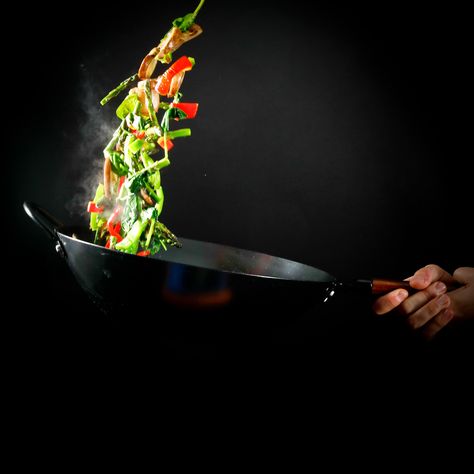 Creating fun shots with the wok in the studio today. #wok #stirfry #cooking #asian #food #colorful #foodstyling Wok Photography, Wok Stir Fry, China Temple, 25 Birthday, Pf Changs, Wok Cooking, Brownie Cups, Cooking Photography, Food Art Photography