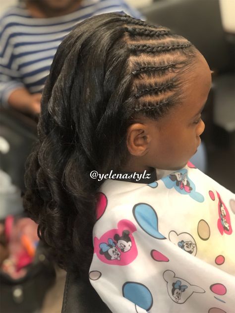 Natural kids Long hair silk press package #yelenastylz #natural hair  #silk press Braids With Silk Press, Silk Press Braided Hairstyles, Silk Press With Braids, Little Black Girls Hairstyles For Kids Silk Press, Little Black Girls Silk Press Hairstyles For Kids, Black Girls Hairstyles For Kids Blowout, Silk Press Kids Styles, Press And Curl Natural Hair Kids, Silk Press Hairstyles For Kids