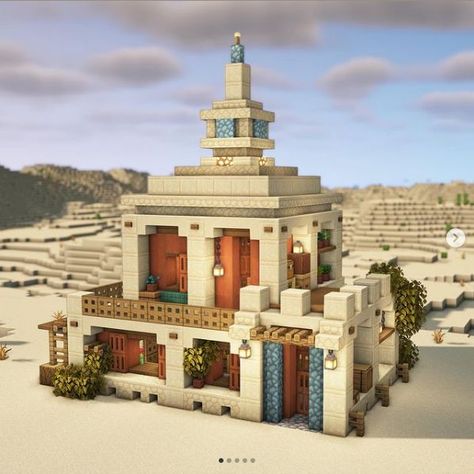 Minecraft Build Ideas Village, Minecraft Sandcastle Build, Small Desert House Minecraft, Sandstone Houses Minecraft, Minecraft Desert Design, Desert Port Minecraft, Minecraft Mesa Build Ideas, Minecraft Desert Temple Ideas, Sandstone Minecraft House