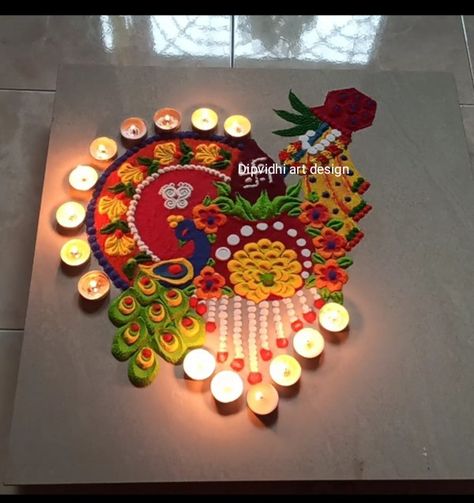 Easy Peacock Rangoli, Padwa Rangoli, Gudi Padwa Rangoli, Peacock Rangoli, Festival Rangoli, Gudi Padwa, Sand Art, Satisfying Video, Rangoli Designs