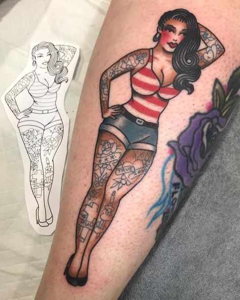 @jon_ftw on Instagram: “Thanks Amy!! Dm for bookings 🥂” Hula Girl Tattoos, Traditional Tattoo Pin Up, Traditional Lighthouse Tattoo, Rockabilly Tattoos, Traditional Tattoo Woman, Pin Up Girl Tattoo, American Traditional Tattoos, Girl Arm Tattoos, Girls With Sleeve Tattoos