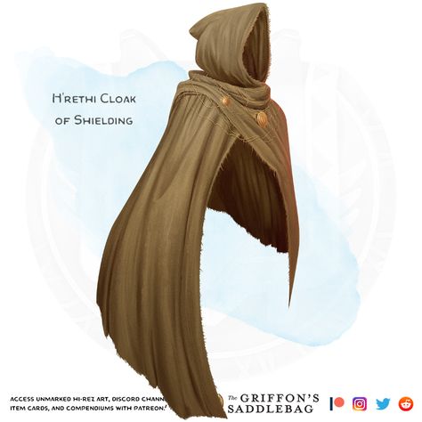 {The Griffon's Saddlebag} H'rethi Cloak of Shielding | Wondrous item : TheGriffonsSaddlebag The Griffon's Saddlebag, Griffon's Saddlebag, Homebrew Items, Rpg Items, Dnd Magic Items, Magic Clothes, Dnd Magic, Dungeons And Dragons Art, Dnd Homebrew