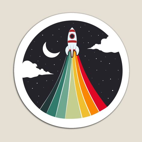 Rocket Sticker, Rocket Drawing, Rainbow Rocket, Spaceship Drawing, Systems Art, Retro Painting, Space Drawings, Unicorn Pictures, Retro Rainbow