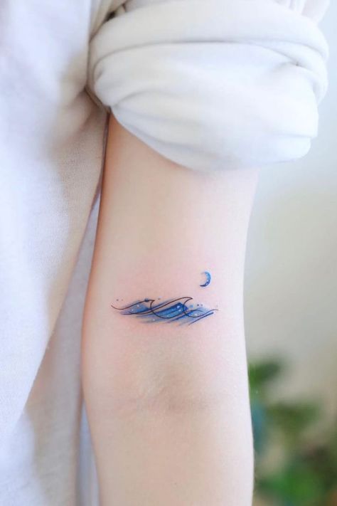 Waves Semicolon Tattoo, Blue Waves Tattoo, Wave Design Tattoo, Waves Wrist Tattoo, Minimal Tattoo For Women Simple, Infinity Tattoo With Waves, Watercolor Waves Tattoo, Watercolour Wave Tattoo, Minimal Tattoo Design Women