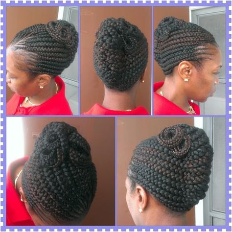 Cornrow French Roll, Braided Cornrow Hairstyles Black Women Bun Updo, Dressy Braids, Braided French Roll, Braided Updo Natural Hair, Two Strand Twist Updo, Big Cornrows Hairstyles, Black Braided Updo, Cornrow Updo