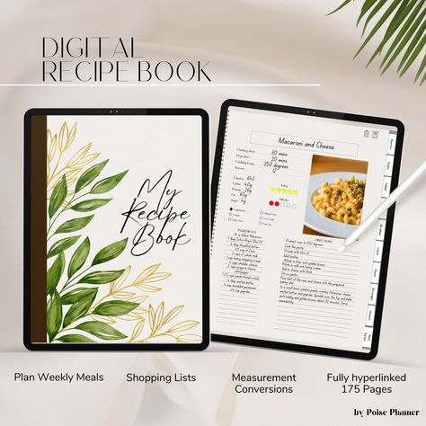 Digital Recipe Book Template Free, Digital Recipe Book Template, Digital Meal Planner, Homemade Recipe Books, Journal Goodnotes, Weekly Meal Planner Template, Grocery List Template, Digital Recipe Book, Recipe Book Templates