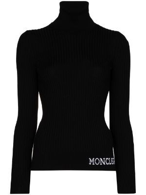 Moncler Sweater, Knit Jacquard, Moncler Logo, Roll Neck Top, Funnel Neck Sweater, Roll Neck Sweater, Striped Turtleneck, Knit Turtleneck, Ribbed Knit Top