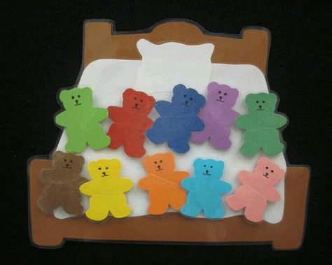 10 in the bed Anne Margaret, Felt Board Templates, Circle Activities, Story Baskets, Ten In The Bed, Bear Activities, Daycare Themes, Teddy Bear Day, Felt Boards