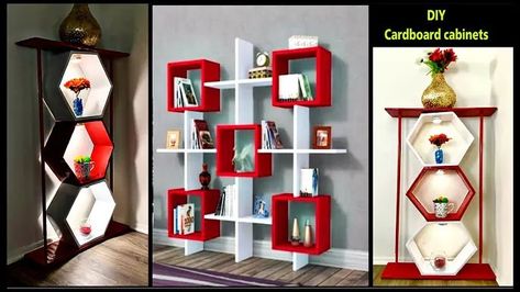 Diy Cardboard Cube Shelf, Home Improvements Diy, Cabinets With Lights, Glitter Crafts Diy, Cardboard Box Diy, Cardboard Organizer, Diy Organizer, Bookcase Diy, Cardboard Crafts Diy