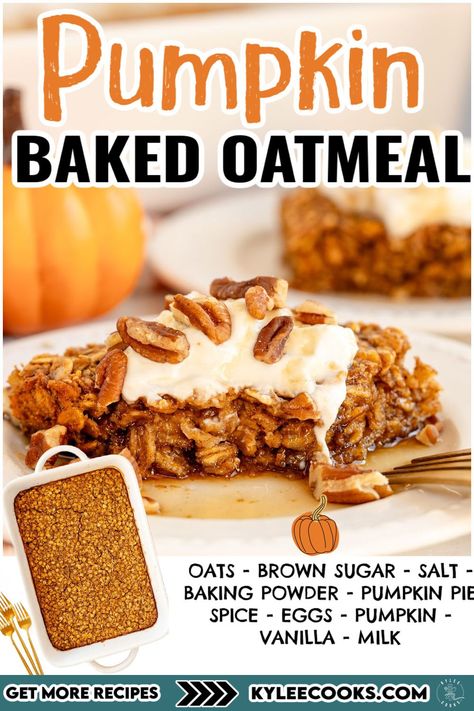 Pumpkin Baked Oatmeal 🍁 Perfect for fall mornings! Packed with warm spices, oats, and pumpkin, it’s a great meal-prep breakfast. | fall breakfast | oatmeal recipe | pumpkin Pumpkin Baked Oatmeal Single Serving, Pumpkin And Oatmeal Recipes, Pumpkin Brunch Ideas, Quick Pumpkin Breakfast Recipes, Protein Pumpkin Baked Oatmeal, Homestead Dinner Recipes, Baked Oatmeal Meal Prep, Quick Oats Recipes, Oatmeal Meal Prep