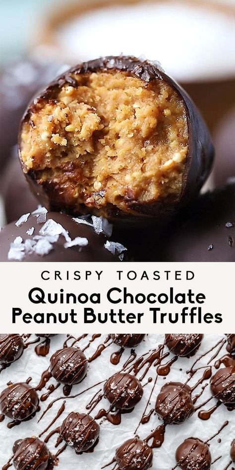 Quinoa Peanut Butter, Quinoa Chocolate, Kitchen Video, Toasted Quinoa, Crispy Quinoa, Snack Sani, Peanut Butter Truffles, Ambitious Kitchen, Healthy Sweets Recipes