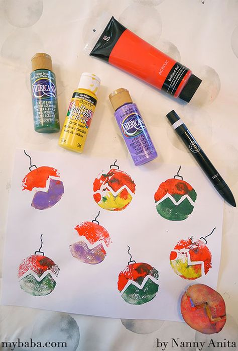 bauble potato printing craft for kids. Potato Printing Christmas, Potato Print Christmas Cards, Potato Prints, Tesco Christmas, Potato Printing, Christmas Potatoes, Potato Print, Baby Parenting, Xmas 2022