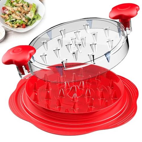 SURETIVIAN Chicken Shredder Large Chicken Breast Shredder Tool Twist with Brush&Fork, Visible Meat Shredder Machine, Anti-Slip Strip, Ergonomic Handle, BPA Free, Suitable for Pork Beef Chicken(Red) Cheap Gifts For Men, Mini Gadgets, Storage Containers Kitchen, Veggie Chopper, Meat Shredder, Refrigerator Kitchen, Shredder Machine, Air Fryer Accessories, Strainer Kitchen