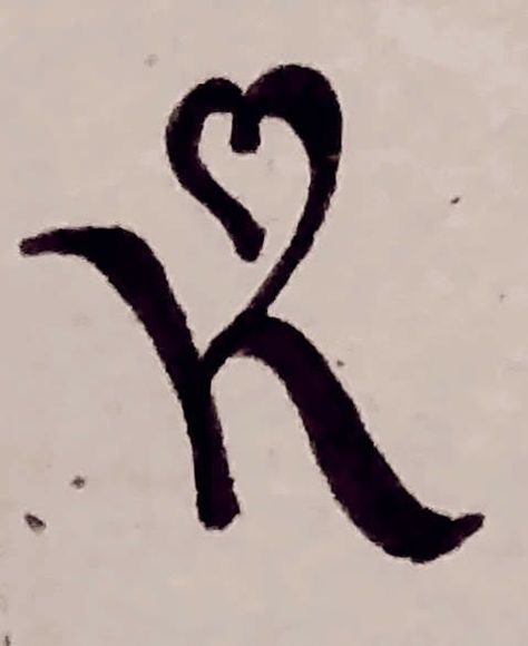 Letter K with heart in calligraphy K Drawing Letter, Letter K Nails, K In Different Fonts, Caligraphy K, Letter K With Heart, K Calligraphy Letter, K In Cursive, Letter K Drawing, K With Heart