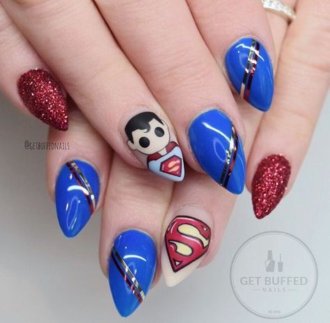 Superman nails Avenger Nails, Superman Nails, Superhero Nails, Avengers Nails, Princess Nails, 2019 Nails, Buff Nails, My Lovely Friend, Nail Art Disney