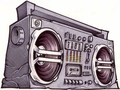 Boombox Sketch, Boom Box Tattoo, Boombox Graffiti, Boombox Drawing, Luis Tattoo, Ny Graffiti, Boombox Art, Music Graffiti, Graffiti Wildstyle