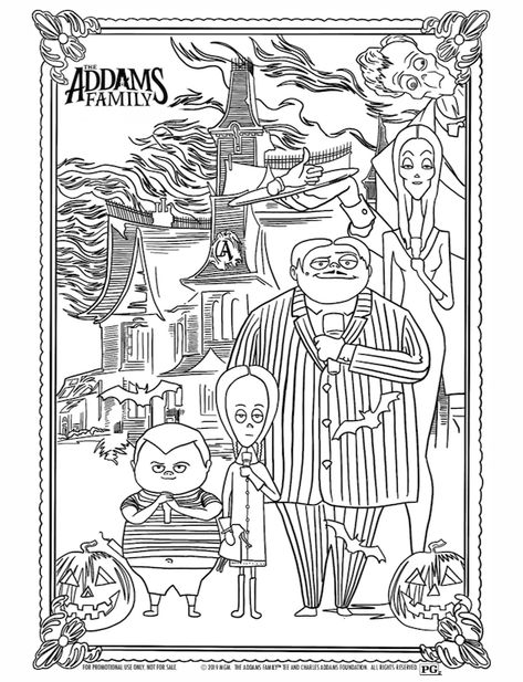 Addams Family Printables, Addams Family Coloring Pages, Addams Family Drawings, Wednesday Addams Coloring Pages, Addams Family House, Addams Family Characters, Addams Family Movie, Sashay Yarn, 9 Film