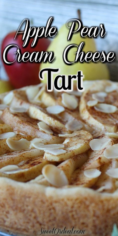 Pear Cream Cheese Tart, Apple And Pear Dessert Recipes, Apple Pears Dessert, Mini Roasted Apple Pear Tarts, Pear And Cheese Pie, Pear Cream Pie, Pears And Cream Cheese, Pear And Apple Tart, Apple Pear Dessert Recipes