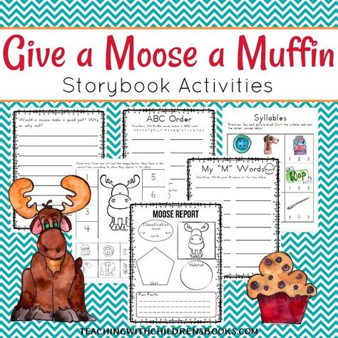 Head over to Teaching with Children's Books to get this Free If You Give a Moose a Muffin Printable Pack. In this free printable pack, you will find the following activities: Sequencing Moose fact chart Moose report form Writing page M is for… Syllables ABC order And more!   CLICK HERE for a... Moose A Muffin Activities, Muffin Activities, Laura Numeroff, Daycare Forms, Preschool Units, Kindergarten Books, Library Activities, Story Activities, Kids Daycare