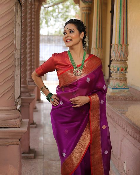 Red Saree, Bright Color, Indian Fashion, Saree, Purple, Red