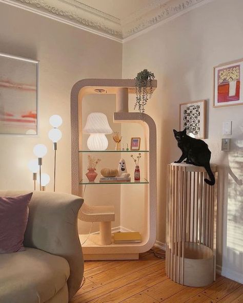 Cat Room Diy, Pearly Interiors, Small Bathroom Styles, Cat Corner, Cat Furniture Design, Diy Dining Room Table, Colorful Hairstyles, Diy Cat Tree, Modern Cat Furniture