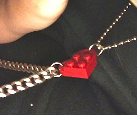 Heart Necklace Aesthetic, Grunge Couples, Lego Heart Necklace, Necklaces Couple, Lego Necklace, Lego Heart, Relationship Jewelry, Relationship Necklaces, Aesthetic Relationship