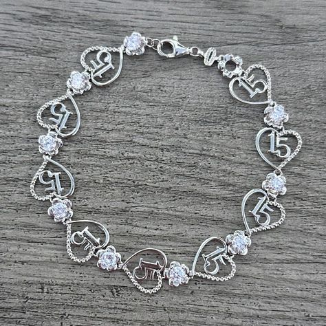 925 silver bracelets were recently added to the store ✨ Silver Quinceanera Theme, Quince Bracelets, Quinceanera Jewelry, Keychain Necklace, 925 Silver Bracelet, Bracelet Style, Anklet Bracelet, Gold Plated Bracelets, Evil Eye Necklace