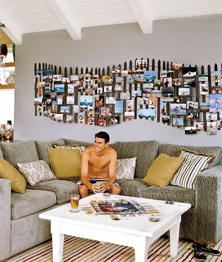 Inspired by the weathered fences that you see along sand dunes, the owners of this home constructed a beach fence to display their vacation photos. Featured on BBL:  http://beachblissliving.com/vacation-photo-wall-display-idea/ Photowall Ideas, Photo Wall Display, Surf Decor, Photo Wall Collage, Hanging Pictures, New Wall, My New Room, Photo Displays, Design Furniture