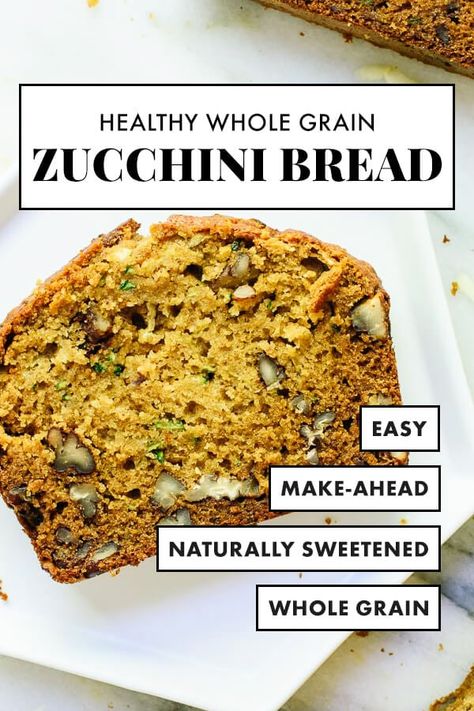 This zucchini bread is made healthier with whole grains, natural sweetener (honey or maple syrup), and coconut oil instead of butter. Yet it’s so moist and fluffy, no one will ever guess! This zucchini bread is easily made vegan and/or gluten free, too! See the recipe notes. #cookieandkate #zucchinibread #naturallysweetened #zucchini #wholegrain #quickbread Banana Nut Scones, Healthy Zucchini Bread, Zucchini Bread Healthy, Baby Recipes, Healthy Zucchini, Bread Pan, Zucchini Bread Recipes, Whole Grains, Prep Recipes