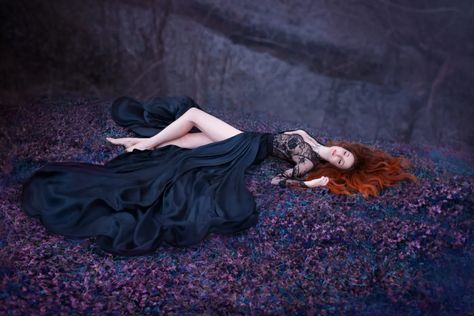 Black Royal Dress, Isle Of Iona, Bouidor Photography, Image Overlay, West Coast Scotland, Girls With Red Hair, Royal Dresses, Fantasy Photography, Forest Flowers