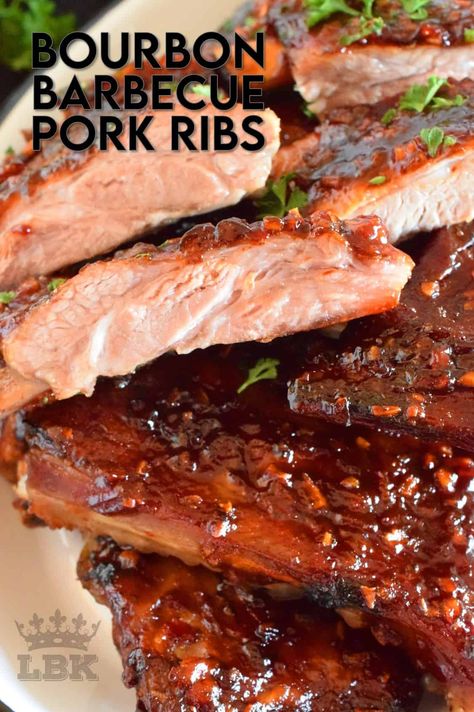 Bourbon Ribs, Pork Rib Marinade, Bourbon Barbecue Sauce, Oven Ribs, Homemade Bourbon, Best Sauce Recipe, Barbecue Pork Ribs, Glazed Ribs, Pork Marinade