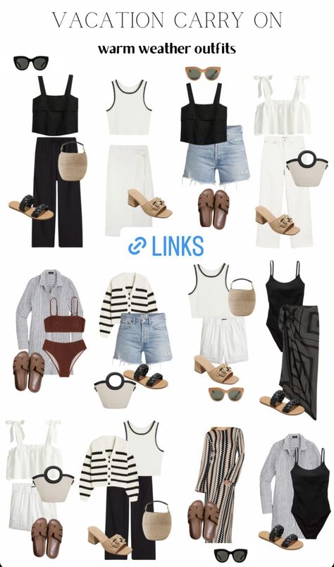 Vacation Beach Outfit Ideas, Summer Holiday Capsule Wardrobe 2024, Beach Capsule Wardrobe 2024, Summer Vacation Outfit Inspo 2024, Minimalist Summer 2024 Outfits, Summer Capsule Wardrobe 2024, 10 Day Travel Wardrobe Summer, Cruise Capsule Wardrobe, Europe Travel Outfits Summer