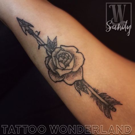 #rose #daggertattoo @sandydex_tattoos @tattoowonderland #youbelongattattoowonderland #tattoowonderland #brooklyn #brooklyntattooshop #bensonhurst #newyork #tattooshop #tattoostudio #tattooparlor #tattooparlour #tattooflash #brooklyntattooartist #tattoo #tattoos #hearttattoo #heart #rosetattoo #rose #dotworktattoo #dotwork #arrow #arrowtattoo Arrow Tattoo Ideas Men, Arrow And Rose Tattoo, Rose And Arrow Tattoo, Arrow Rose Tattoo, Rose Arrow Tattoo, Traditional Snake, Tattoo Arrow, Tattoo Homme, Girls With Sleeve Tattoos