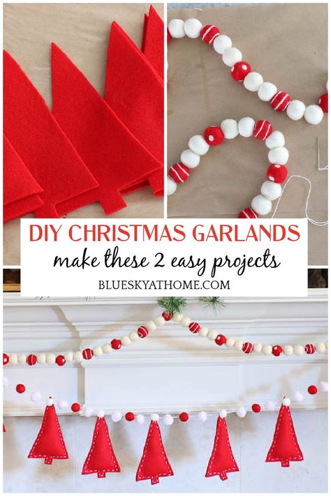 Learn How to Make the Cutest DIY Christmas Garlands. Quickly use felt balls and felt to make these easy string garlands for Christmas decorations. Diy Christmas Banner Ideas, Christmas Felt Garland Diy, Diy Ornament Garland, Homemade Garland, Diy Christmas Garlands, Christmas Banner Diy, Decorative Garland, Gingerbread Decor, Diy Christmas Garland