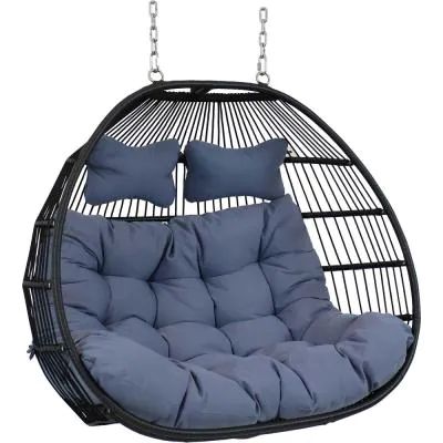 2.6 ft. Liza Loveseat Egg Hammock Chair with Cushions in Gray Collapsible Chair, Resin Patio, Black Wicker, Wicker Loveseat, Basket Chair, Soft Chair, Hanging Egg Chair, Patio Loveseat, Unique Chair