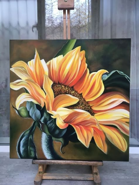 Sunflower Painting Acrylic, Sunflower Artwork, Painting On Canvas For Beginners, Canvas Painting For Beginners, Canvas For Beginners, Flower Painting Canvas, Easy Canvas Painting, Watercolor Flower Art, Painting For Beginners