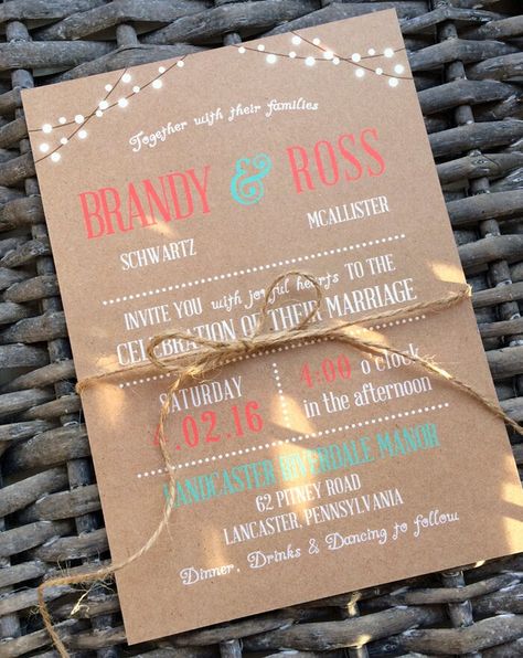 Excited to share this item from my #etsy shop: Coral Mint Navy Pink Wedding Invitations Invite Invites Country Rustic Kraft string lights Burgundy Grey Navy Mint Blue Coral Beach Wedding Invitations Country, Barn Wedding Invitations, Passport Wedding Invitations, Country Barn Weddings, Trendy Wedding Invitations, Country Wedding Invitations, Mint And Navy, Rustic Wedding Centerpieces, Rsvp Postcard