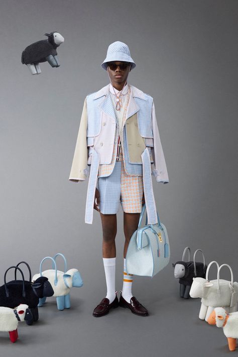 Thom Browne Resort 2024 Collection Digital Moodboard, Thom Browne Menswear, Resort 2024 Collection, 2024 Menswear, Resort 2024, Pink Cadillac, Wire Haired Dachshund, Menswear Runway, Strong Shoulders