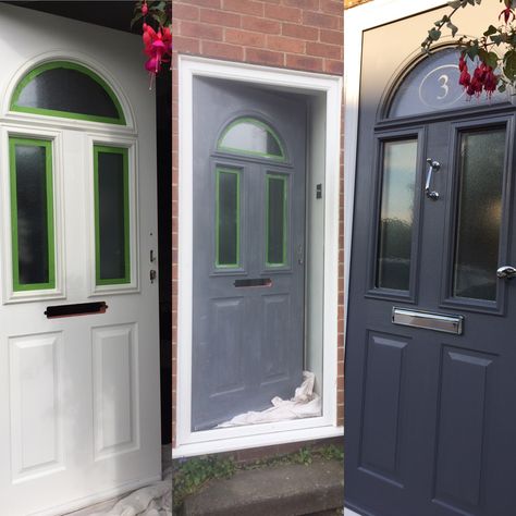 UPVC painted front door. 2 coats UPVC primer from Sandtex & 2 coats Dulux Exterior Satin. Cheap front door update 1930s Upvc Front Door, Pvc Painted Door, Upvc Door Makeover, Painted Upvc Front Door, Paint Front Door Diy, Painted Upvc Door, Pvc Front Doors, Door Update, Cheap Front Doors