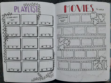 Favorite Characters Journal, Journaling Playlist, Bullet Journal Outline, Bujo Playlist, Music Tracker, Bullet Journal Yearly, Bullet Journal Prompts, Movie Tracker, Bullet Journal Work