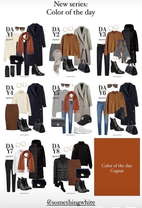 Cognac Outfit, Color Capsule Wardrobe, Outfits For Petite, Wardrobe Minimalist, Capsule Wardrobe Casual, Capsule Wardrobe Minimalist, Outfit Planner, Winter Travel Outfit, Capsule Wardrobe Outfits