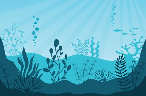 Marine Life Background, Underwater Vector Illustration, Procreate Images, Marine Life Illustration, Sea Murals, Appliqué Work, Underwater Cartoon, Ocean Plants, Underwater Background