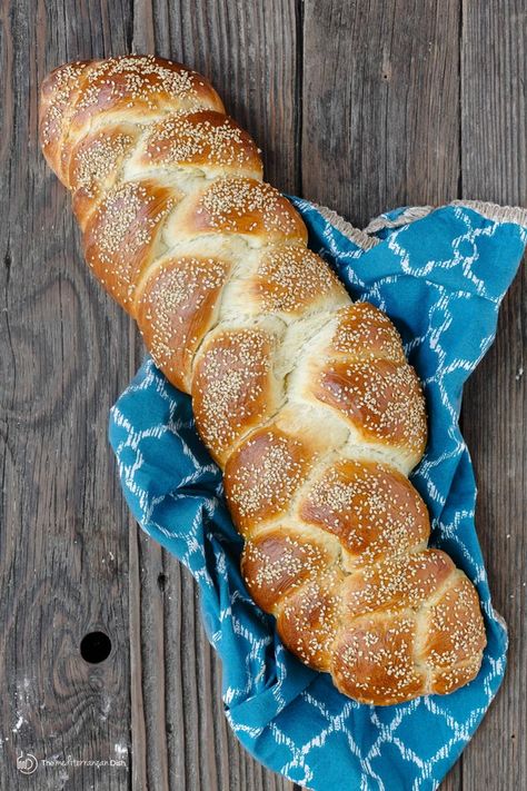 Easy challah bread recipe & tutorial with photos | TheMediterraneanDish.com Anyone can make this delicious, satisfying braided loaf of bread; enriched w/ eggs and topped with sesame seeds. Perfect for dinner, sandwiches, or French toast. Keeps well. See the tutorial on TheMediterraneanDish.com Easy Challah Bread Recipe, Easy Challah, Challah Bread Recipe, Bread Photo, Challah Recipe, Challah Bread Recipes, Rosh Hashanah Recipes, Pita Bread Recipe, Best French Toast