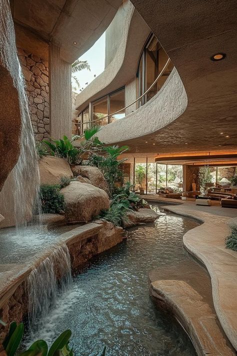 Desert Oasis Architecture, Earthy Mansion, Luxury Mansion Backyard, Crazy House Ideas, Egyptian Mansion, Luxury Garden Mansions, Cool Home Features, Nature Mansion, Indoor House Garden