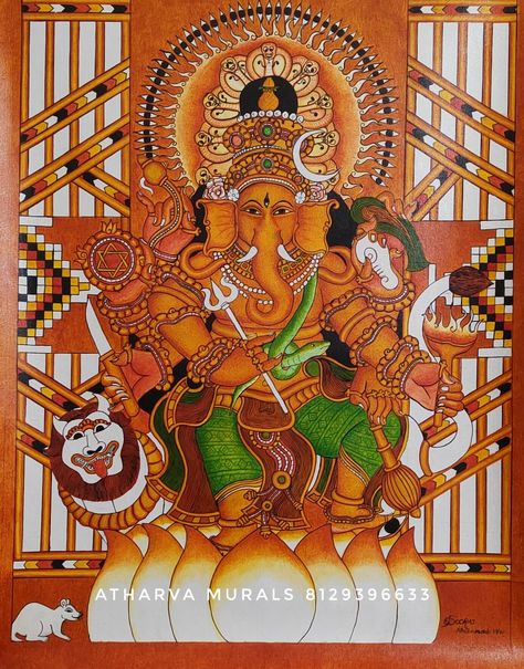 Drishti ganapati,kerala mural painting Drishti Ganapathi, Devotional Paintings, Kerala Painting, Photos Of Ganesha, Indian Traditional Paintings, Vastu House, Snake Game, Mural Art Design, Mural Paintings