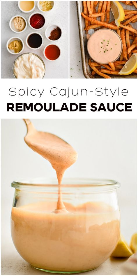 Creamy, tangy, and slightly spicy, Remoulade Sauce is a flavorful, mayonnaise-based sauce known for its rich taste, versatility, and regional variations. This Cajun/Creole Remoulade is a little different. Made with mayo, hot sauce, smoked paprika, and horseradish, has a spicier kick and pairs perfectly with seafood, meats, and all of your favorite fried dishes. Ramulaud Sauce Recipe, Remalaude Sauce, Catfish Sauce, Remoulade Sauce Recipe, Cajun Remoulade, Creamy Horseradish Sauce, Cajun Sauce, Spicy Aioli, Grilled Oysters