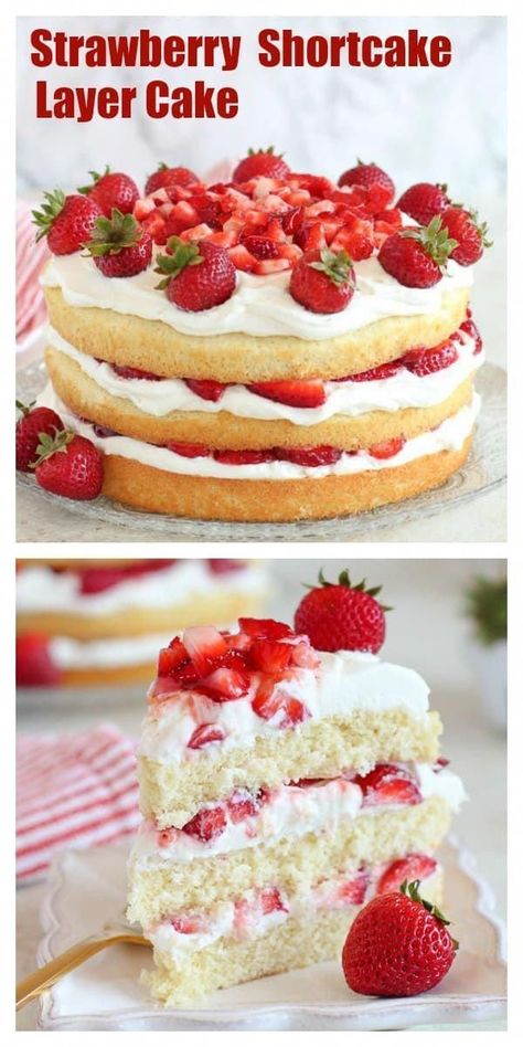 Strawberry Shortcake Layer Cake, Fluffy Layers, Strawberry Shortcake Cheesecake, Sponge Cake Filling, Shortcake Cake, Strawberry Shortcake Cake, Vanilla Sponge Cake, Strawberry Shortcake Recipes, Shortcake Recipe