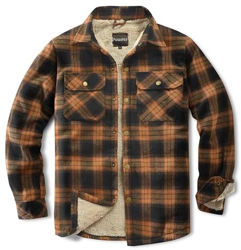 Puwasa Men's Sherpa Lined Cotton Flannel Shirt Jacket Plaid Button Up Jacket Coat for Men with Pocket Flannel Outfits Men, Flannel Men, Mens Sherpa, Flannel Outfits, Ralph Lauren Pullover, Button Up Jacket, Flannel Jacket, Men Shirts, Swag Shoes